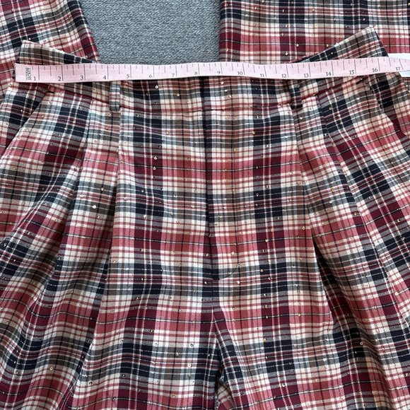 Anthropologie Avery Pleated Wide-Leg Preppy Trousers by Maeve Plaid Sparkle Sz L - Picture 5 of 7